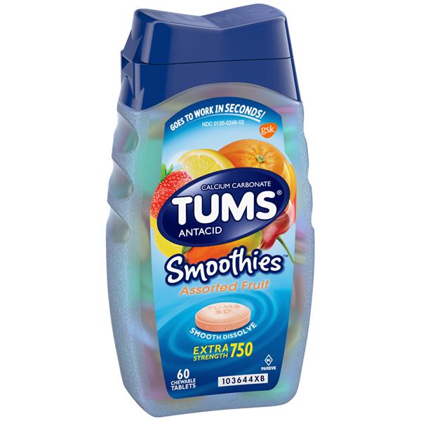 Tums Smoothies Assorted Fruit Extra Strength 750 Antacid/Calcium