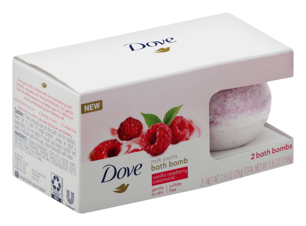 Dove Milk Swirls Bath Bomb Vanilla Raspberry Creamsicle 2-2.8 oz | Hy