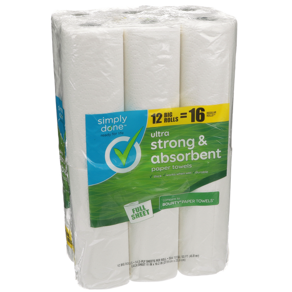 Simply Done Ultra Strong & Absorbent Full Sheet Big Rolls Paper Towels