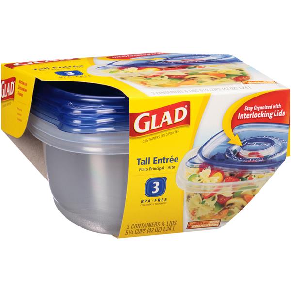 Glad Food Storage Containers, Tall Entree, 42 Ounce, 3 Count, Food Storage