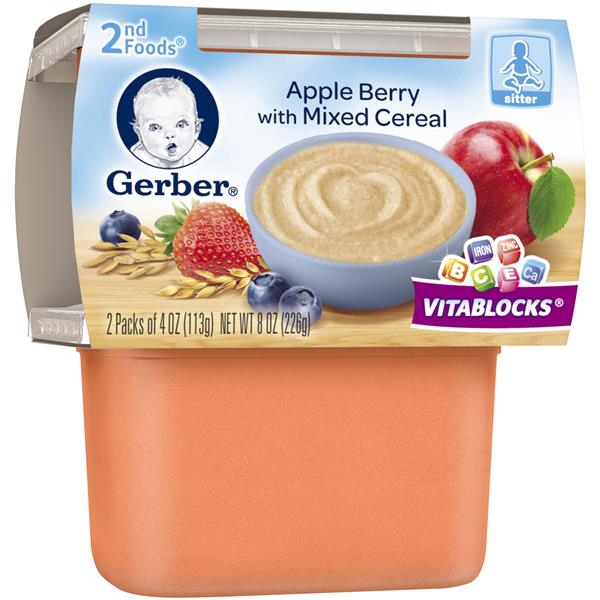 Gerber 2nd Foods Apple Berry with Mixed Cereal Fruit Puree 2 Pack Hy