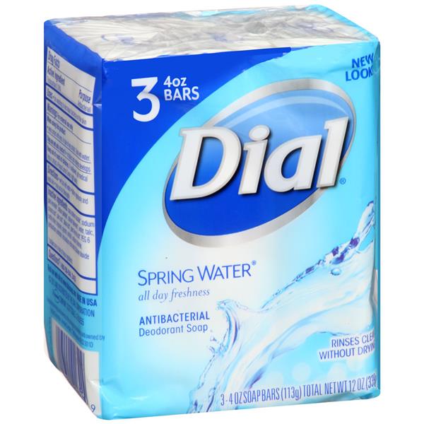 Dial Spring Water Antibacterial Deodorant Soap 3-4 Oz Bars.