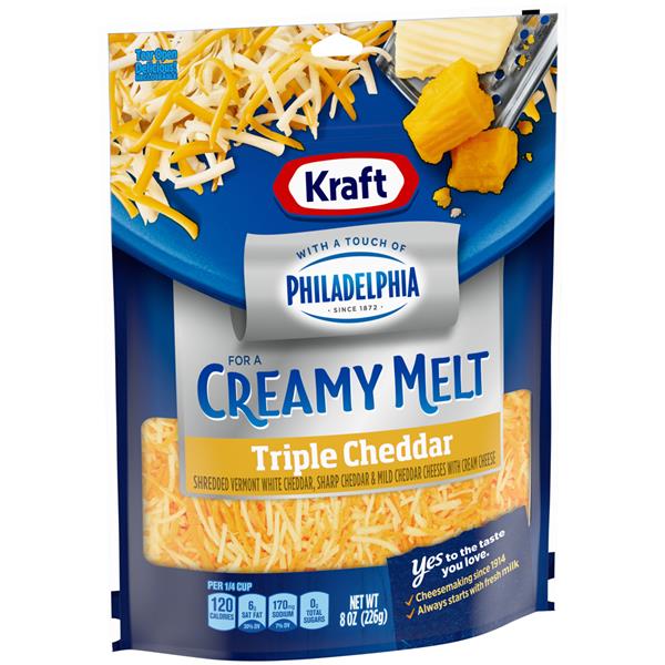 Kraft Shredded Triple Cheddar Cheese Blend With A Touch Of Philadelphia ...