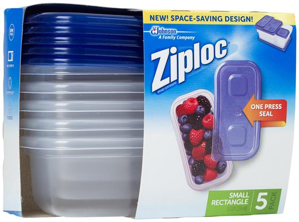 Ziploc 1Cup Small Rectangle Containers & Lids 5Ct