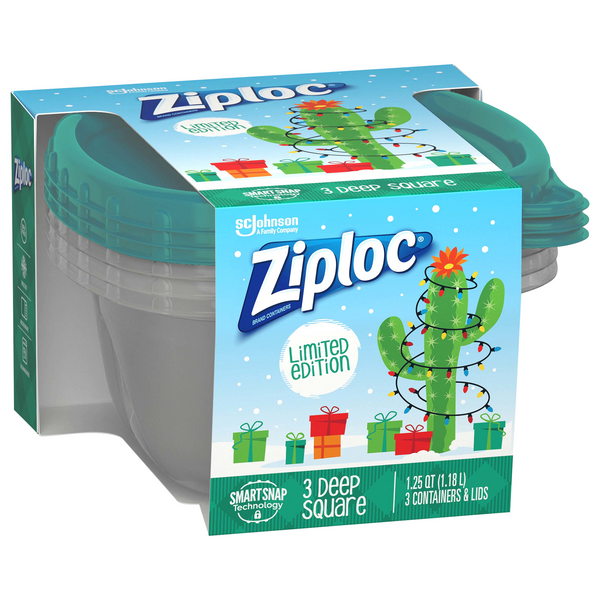 Ziploc Containers & Lids, Deep Square, 1.25 Quart 3 Ea, Food Storage  Containers