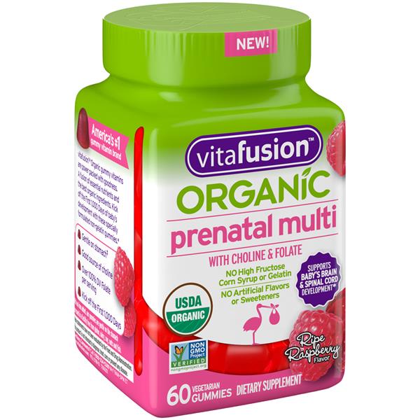 Vitafusion Organic Prenatal Multi, Vegetarian Gummies, Ripe Raspberry