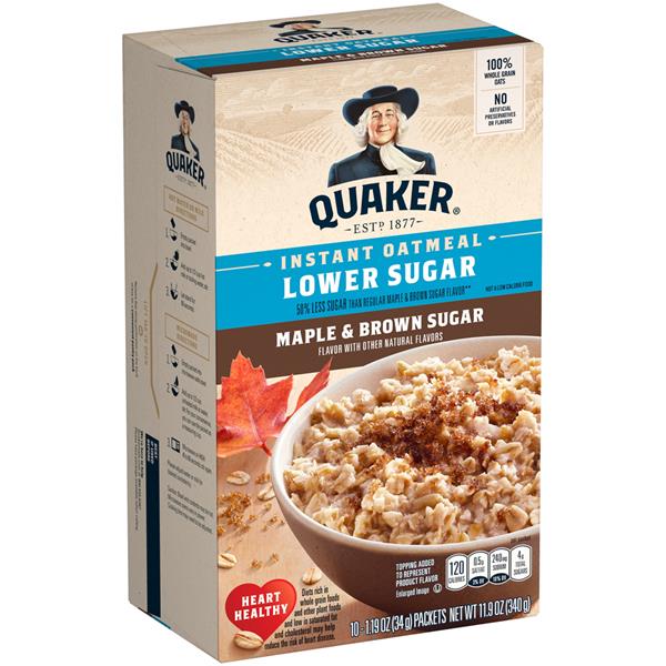 Quaker Oatmeal Lower Sugar Maple & Brown Sugar Instant ...