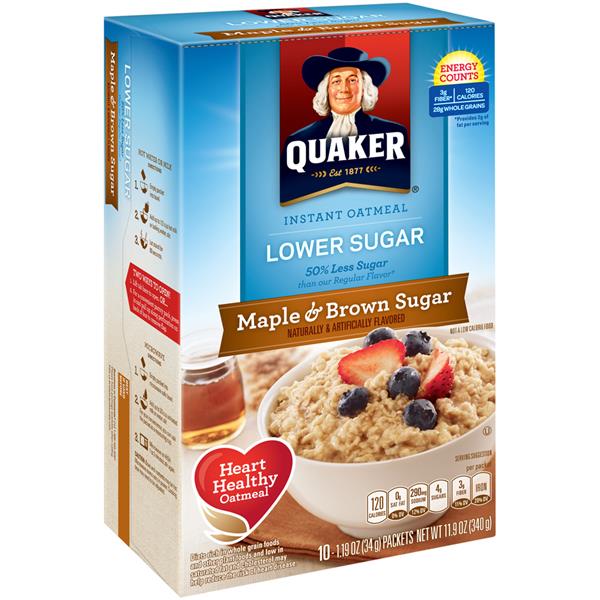 Quaker Oatmeal Lower Sugar Maple & Brown Sugar Instant ...