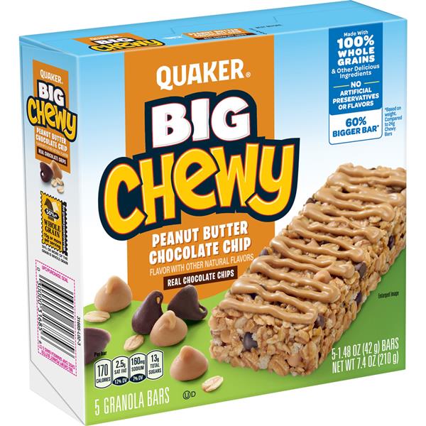 Quaker Big Chewy Peanut Butter Chocolate Chip Granola Bars, 5-1.48 Oz 