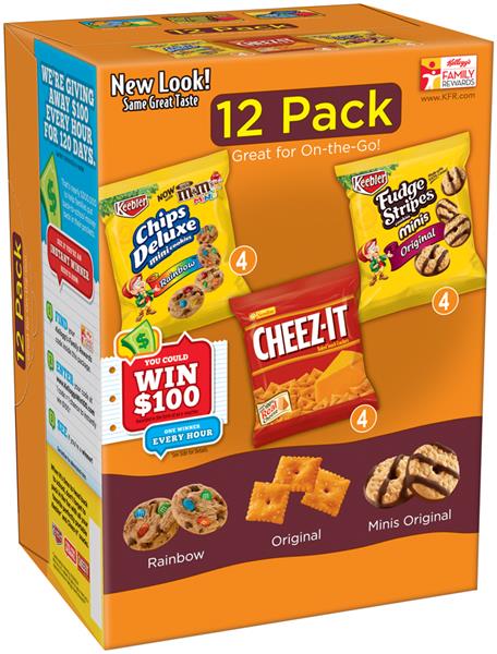 Keebler Chips Deluxe Cheez-it Fudge Stripes Snack Variety Pack 12pk 