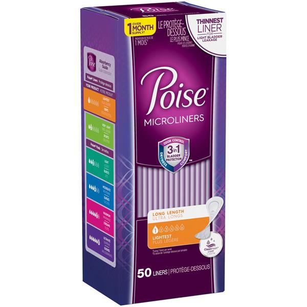 Poise Microliners, Incontinence Panty Liners, Lightest Absorbency, Long