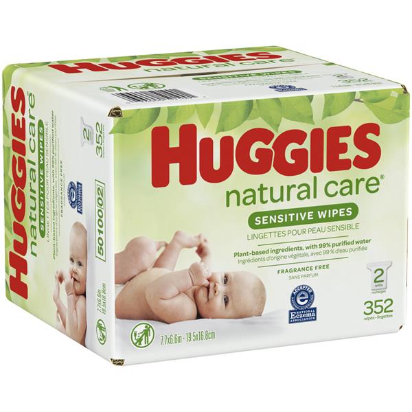 HUGGIES Natural Care Unscented Baby Wipes, Sensitive, 2 Refill Packs