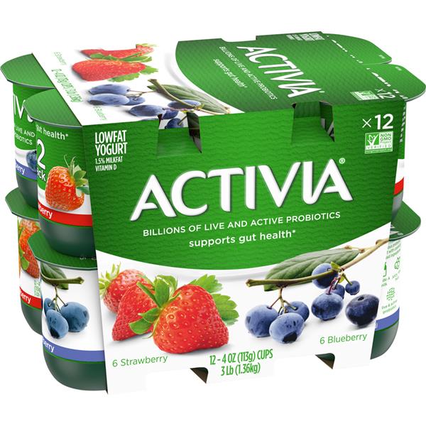 Dannon Activia Strawberry/Blueberry Lowfat Yogurt 12Pk HyVee Aisles