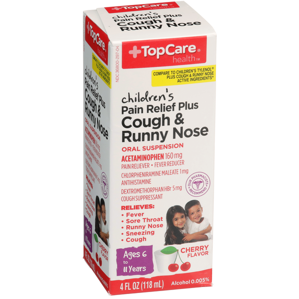 TopCare Children's Pain Relief Plus Cough & Runny Nose Cherry Flavor ...