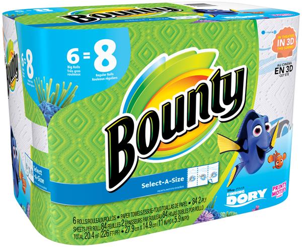 Bounty Select-A-Size Finding Dory Paper Towels, 6 Big Rolls \u003d 8 ...