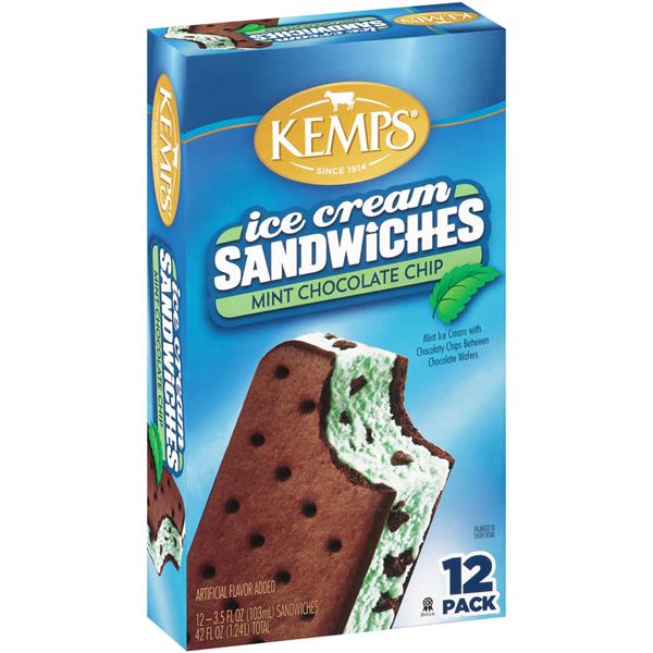 Kemps Mint Chocolate Chip Ice Cream Sandwiches 12-3.5 FL Oz | Hy-Vee ...