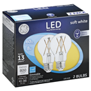 GE Light Bulb, Led, Soft White, 8 Watts, 2-Pack