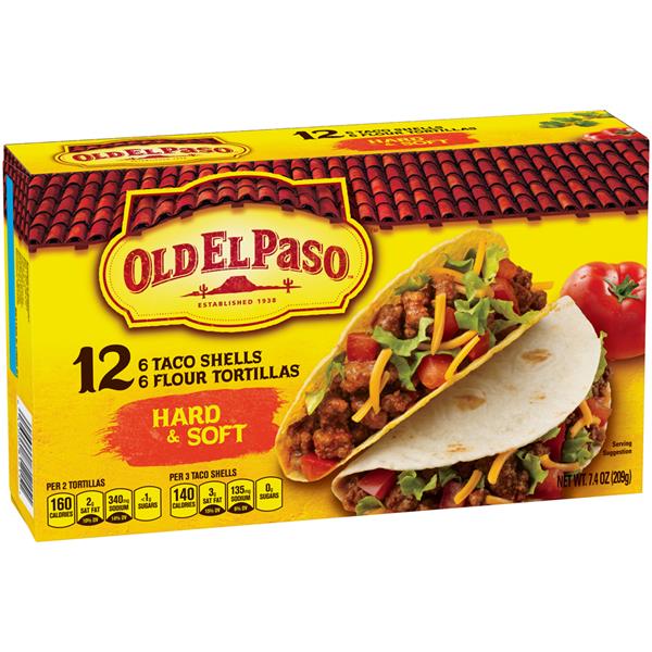 Old El Paso 6 Crunchy Taco Shells & 6 Soft Flour Tortillas 12Ct Hy