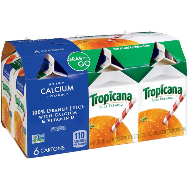 Tropicana Pure Premium No Pulp Calcium + Vitamin D Orange Juice 6Pk