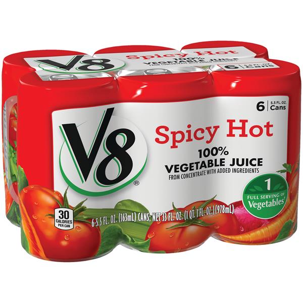 V8 Spicy Hot 100% Vegetable Juice 6Pk Cans | Hy-Vee Aisles Online ...