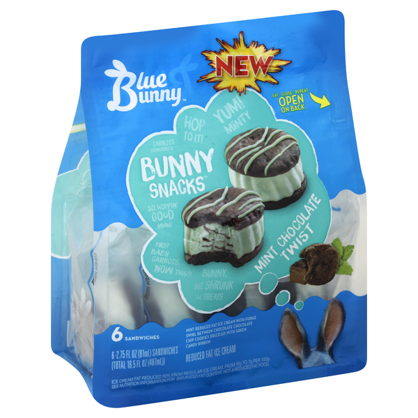 Blue Bunny Bunny Snacks Reduced Fat Mint Chocolate Twist Ice Cream