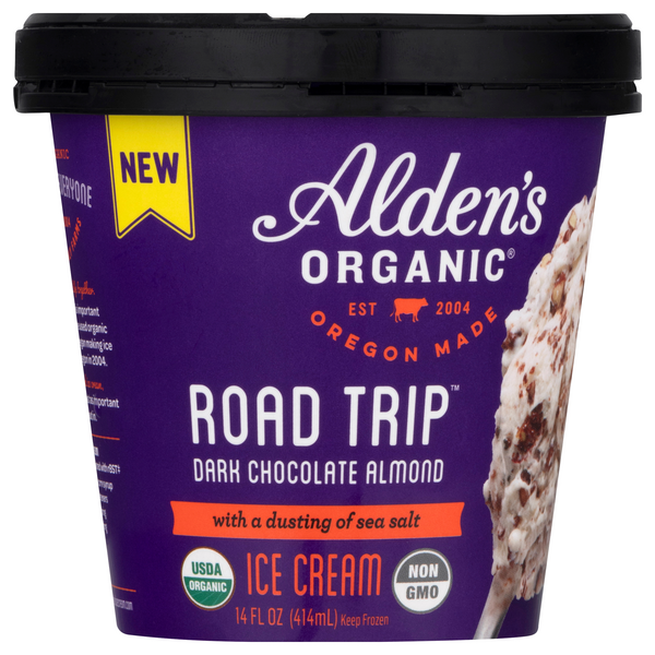 Aldens Organic Road Trip Dark Chocolate Almond Ice Cream 14 oz