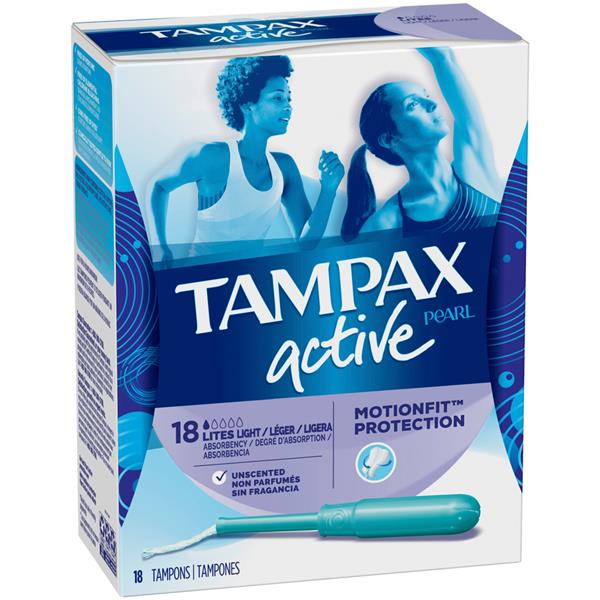 Tampax Pearl Active Plastic, Lites / Light Absorbency, Unscented Tampons