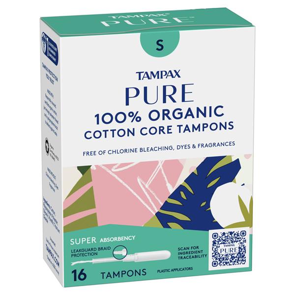 Tampax Pure 100% Organic Cotton Core Tampons Super Absorbency ...