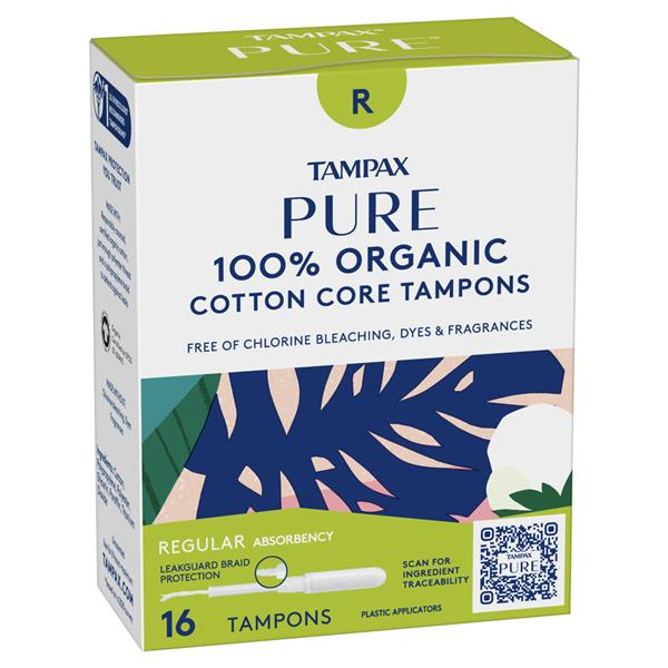 Tampax Pure 100 Organic Cotton Core Tampons Regular Absorbency