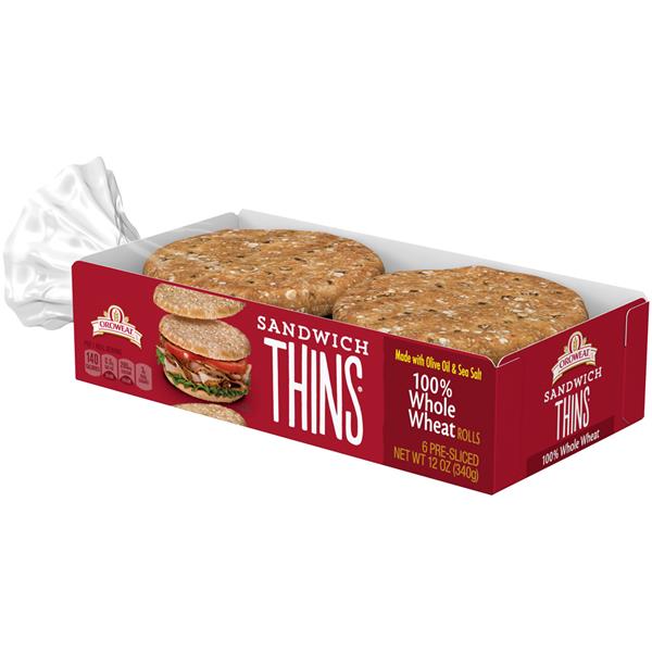 Oroweat Sandwich Thins 100% Whole Wheat Rolls 6ct | Hy-Vee Aisles