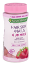 Nature's Bounty Optimal Solutions Hair, Skin & Nails Gummies with Biotin Dietary Supplement Gummies Strawberry Flavored
