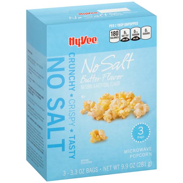 Hy-Vee No Salt Butter Flavor Microwave Popcorn 3-3.3 oz Bags | Hy-Vee