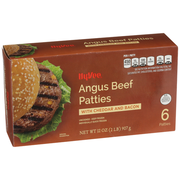 HyVee Angus Beef Patties With Cheddar And Bacon 6Ct HyVee Aisles