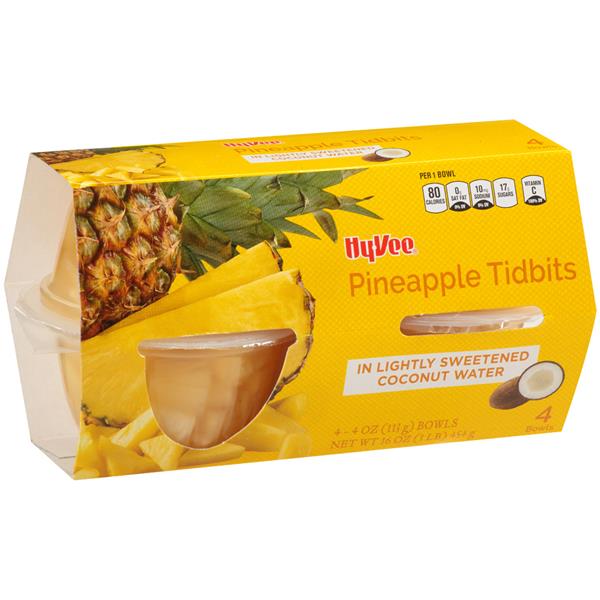 HyVee Pineapple Tidbits in Lightly Sweetened Coconut Water 44 oz