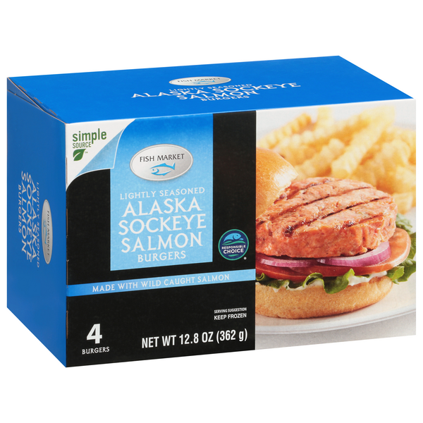 Fish Market Burgers, Lightly Seasoned, Alaska Sockeye Salmon