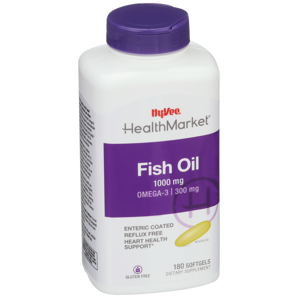 HyVee HealthMarket Fish Oil 1000mg Omega3 Enteric Coated Softgels