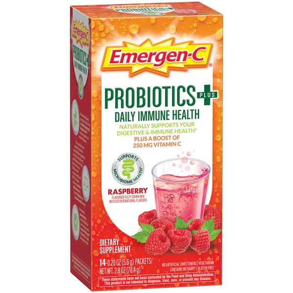 EmergenC Probiotics+ Raspberry Daily Immune Health Dietary Supplement Plus 250mg Vitamin C, 14
