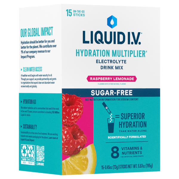 Liquidiv Raspberry Lemonade Liquid I.V. Sugar-Free Raspberry Lemonade Electrolyte Drink Mix, 15-0. ...