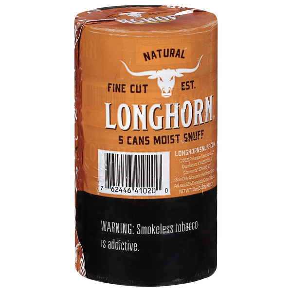 LongHorn Fine Cut Natural Moist Snuff 5 - 1.2 oz Cans