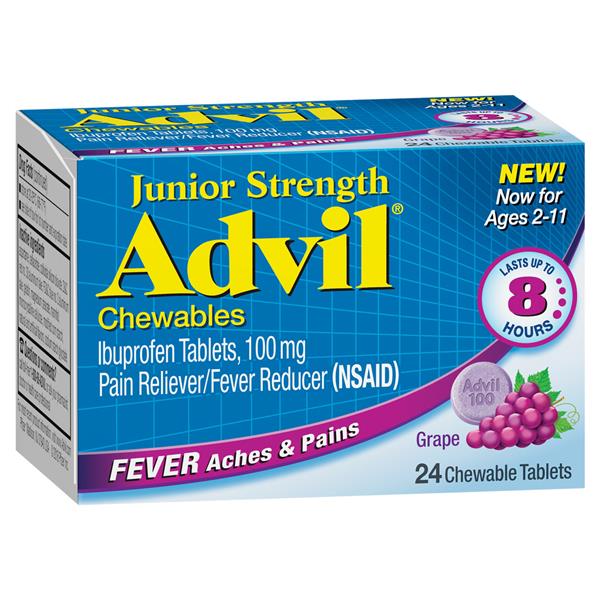 Advil Junior Strength Fever Aches & Pains Chewables in Grape Flavor, 100 mg HyVee Aisles