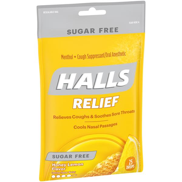Halls Sugar Free Honey Lemon Cough Suppressant/Oral Anesthetic Menthol