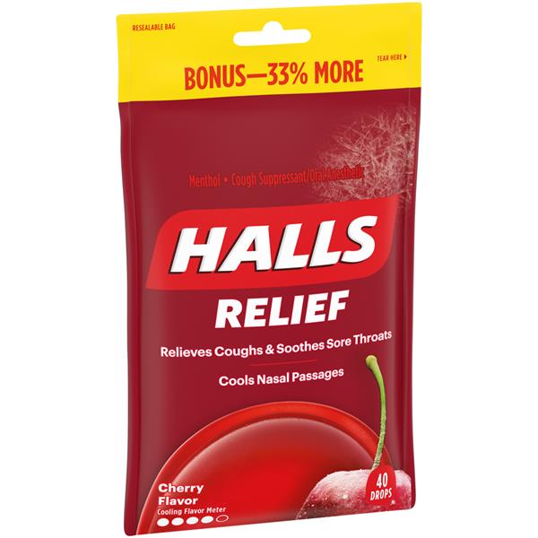 Halls Cherry Cough Suppressant/Oral Anesthetic Menthol Drops HyVee