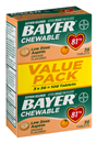 Bayer Chewable Low Dose Aspirin Regimen Pain Reliever 81mg Orange Flavor Tablets 3-36 Ct
