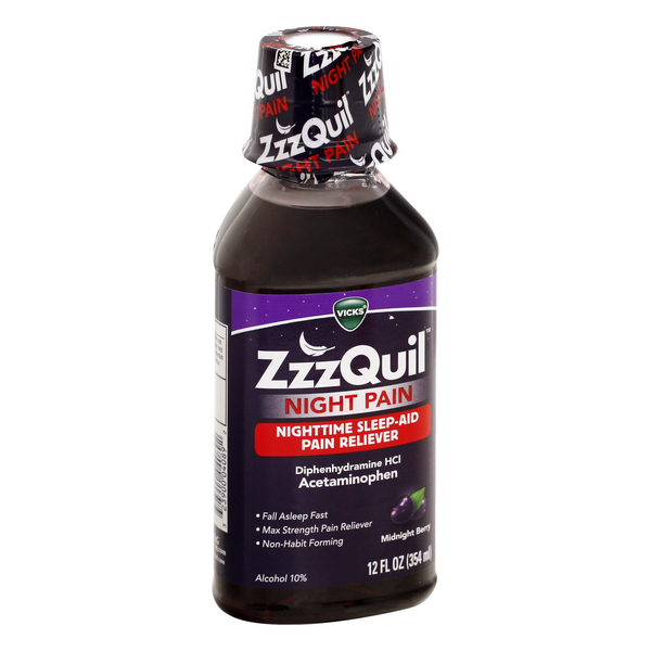 Vicks ZzzQuil Night Pain Nighttime Sleep Aid Pain Reliever, Midnight