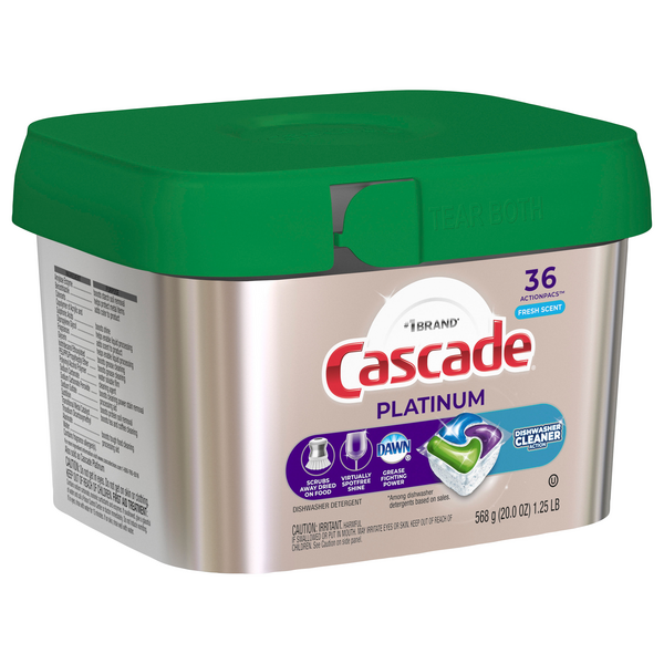 Cascade Platinum + Dishwasher Cleaner, Fresh Scent, 36Ct Action