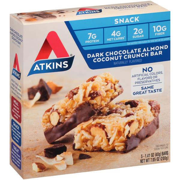 Atkins Dark Chocolate Almond Coconut Crunch Snack Bars 5-1.41 oz Bars ...