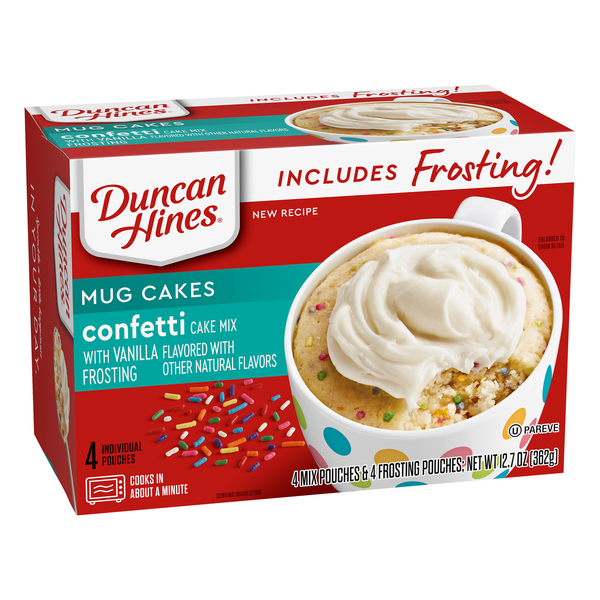 Duncan Hines Mug Cakes, Confetti Cake Mix with Vanilla Frosting 4Ct
