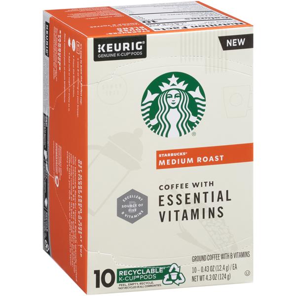 Starbucks Coffee with Essential Vitamins Medium Roast K-Cups 10-0.43 oz