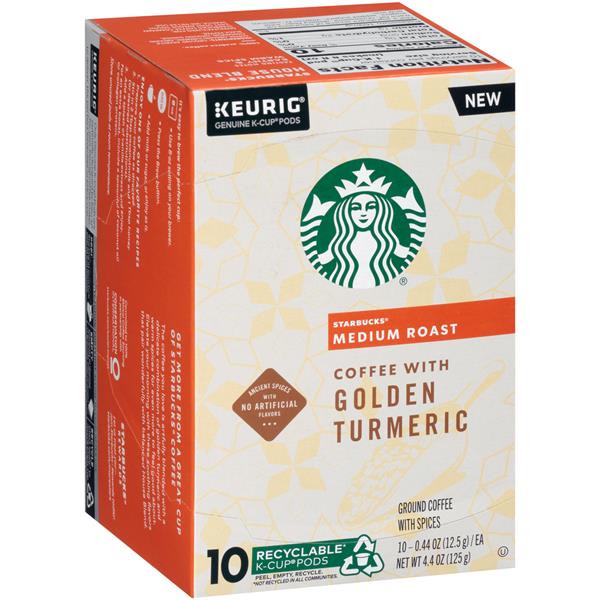 starbucks medium roast k-cup coffee pods with golden turmeric