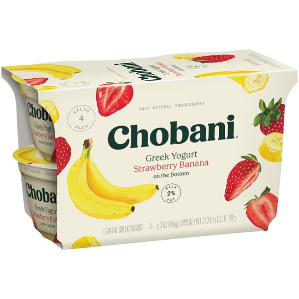 Chobani Strawberry Banana Blended Low-Fat Greek Yogurt 4Pk | Hy-Vee ...